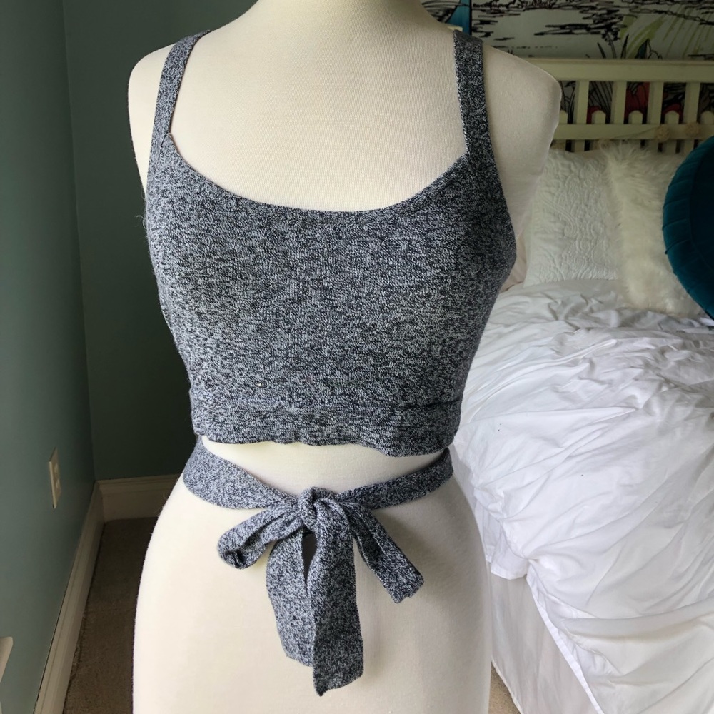 Aerie Gray Ribboned Crop Top
